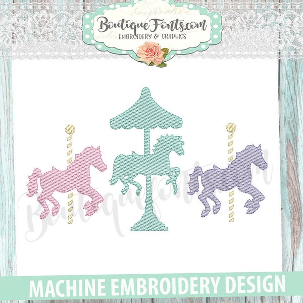 Sketch Carousel Horse Sketch Embroidery Design Sketch Fill Embroidery - Télécharger instantanément