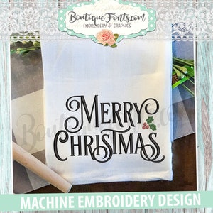 Merry Christmas Holly Machine Embroidery Design - Instant Download