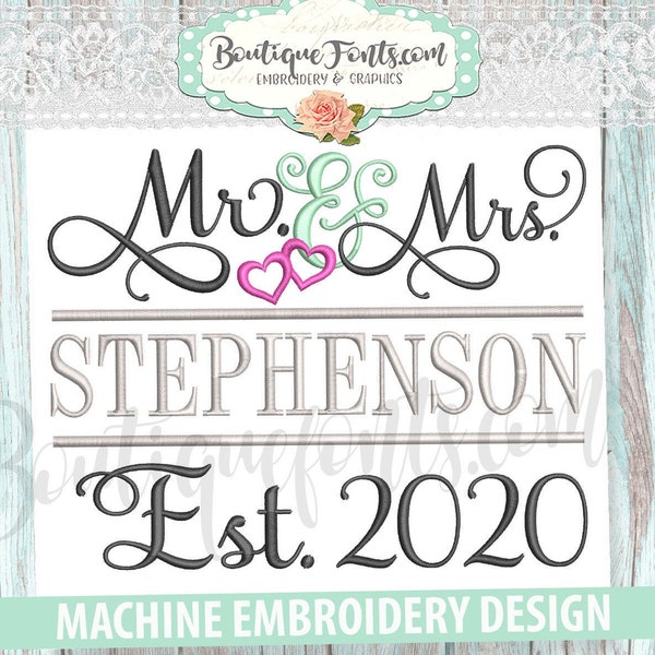 MR & MRS Split Wedding Embroidery Design - Instant Download