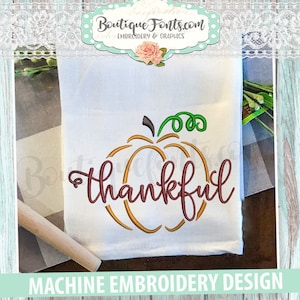 Thankful Pumpkin Fall Embroidery Design - Instant Download