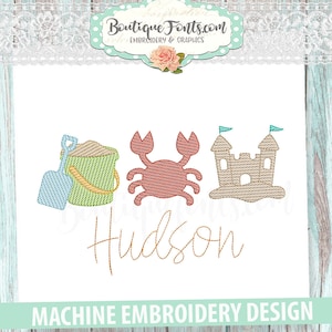 Summer Sketch Crab Trio Machine Embroidery Design - Instant Download