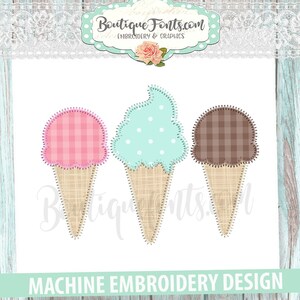 Ice Cream Zigzag Applique Embroidery Design - Instant Download