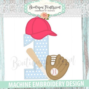 Baseball One Applique Embroidery Design - Instant Download