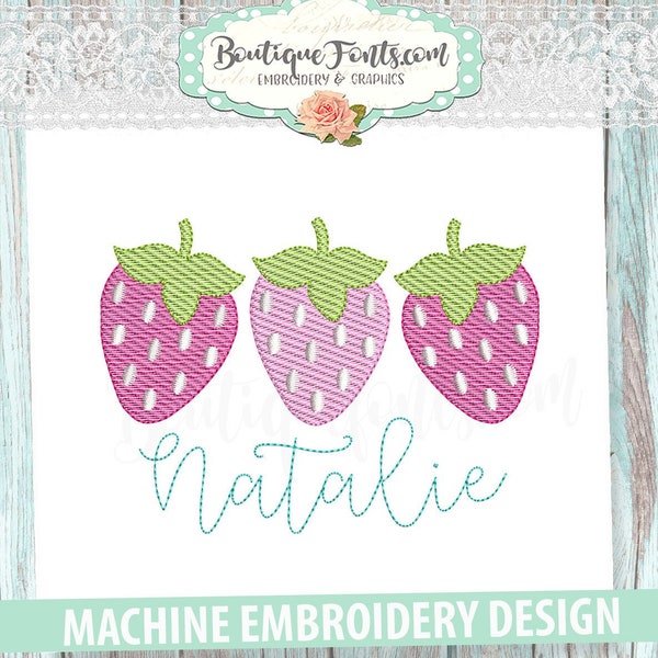 Strawberry Trio Sketch Embroidery Design Machine Embroidery Design- Instant Download