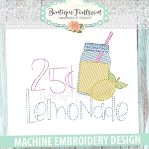Vintage Stitch Lemonade Sketch Fill Mahine Embroidery Design- Instant Download