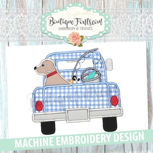 Fishing Truck Applique Embroidery Design - Instant Download