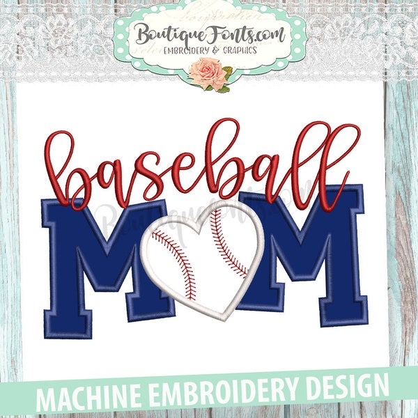 Baseball Mom Applique Machine Embroidery Design - instant download