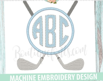 Golf Clubs Applique Frame Embroidery Design - Instant Download