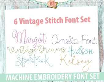 6 Vintage stitch Machine Embroidery Font Set Vintage Stitch Font - Instant Download