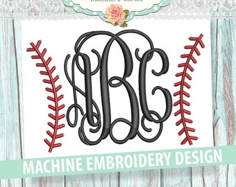 Baseball Laces Monogram Frame Embroidery Design - instant download