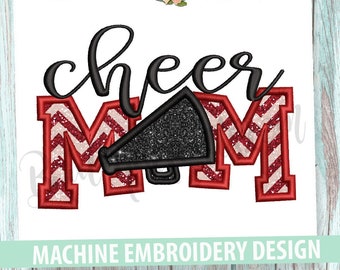 Cheer Mom Applique Embroidery Design - Instant Download