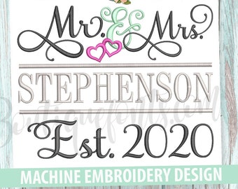 MR & MRS Split Wedding Embroidery Design - Instant Download