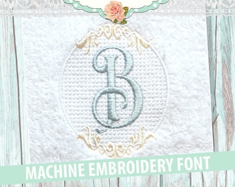 Elegant Vintage Script Monogram Embroidery Font Set - Instant Download