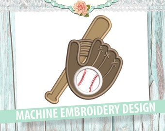 Baseball Bat Glove Applique Embroidery Design - instant download