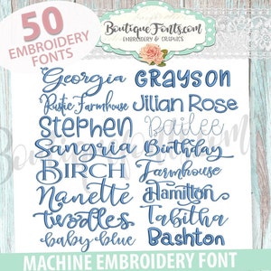 50 Embroidery Font Set - Instant Download