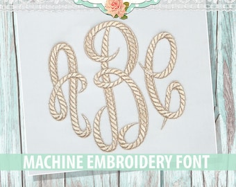 Classic Rope Monogram Embroidery Font Set - Instant Download