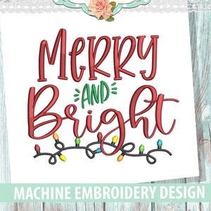 Merry and Bright Christmas Embroidery Design - Instant Download