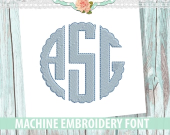 Scallop Circle Filled Monogram Embroidery Font - INSTANT DOWNLOAD