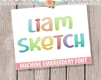 Liam Sketch Fill Embroidery Font Set - Instant Download