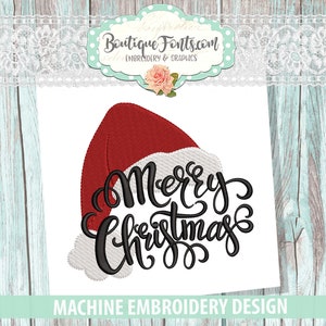 Merry Christmas Hat Machine Embroidery Design - Instant Download