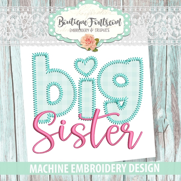 Big Sister Zig Zag Applique Embroidery Design- Instant Download