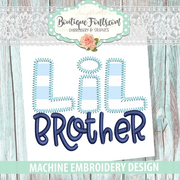 Little Brother ZigZag Applique Embroidery Design- Instant Download