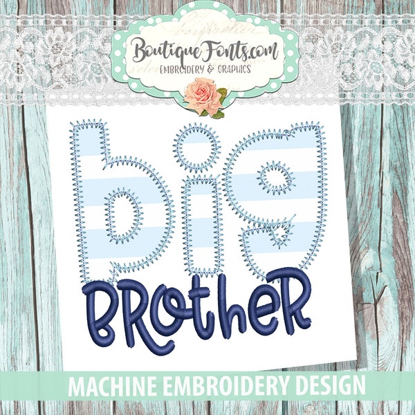 Big Brother ZigZag Applique Embroidery Design- Instant Download