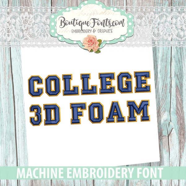 3D Bold College Puff Foam Embroidery Font - INSTANT DOWNLOAD