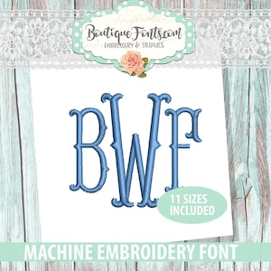 Fishtail Monogram Embroidery Font Set - Instant Download