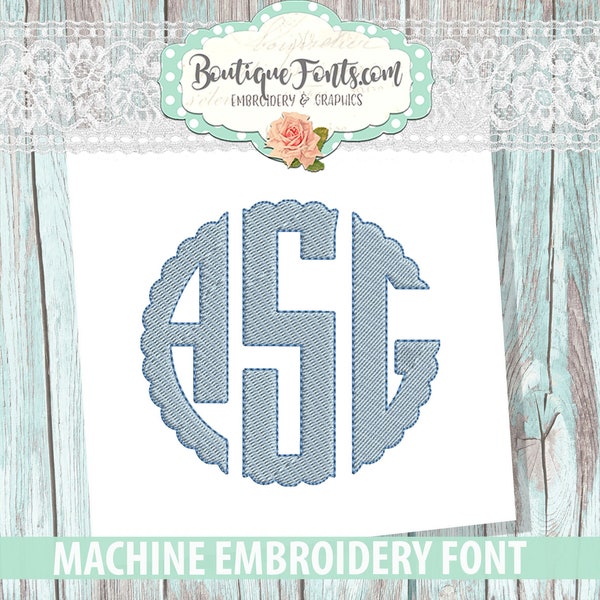 Scallop Circle Filled Monogram Embroidery Font - INSTANT DOWNLOAD