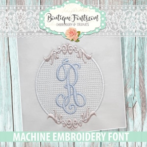 Heirloom Monogram Scroll Embroidery Font Set - Instant Download