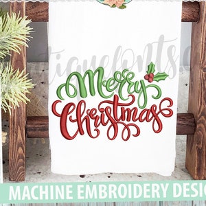 Merry Christmas Holly Machine Embroidery Design- Instant Download