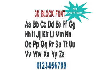 3D Block Puff Foam Embroidery Font - INSTANT DOWNLOAD