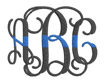 Blue Line Interlocking Police Monogram Embroidery Font- Instant Download