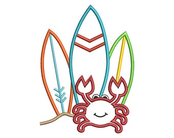 Crab Surfboards Applique Embroidery Design - Instant Download