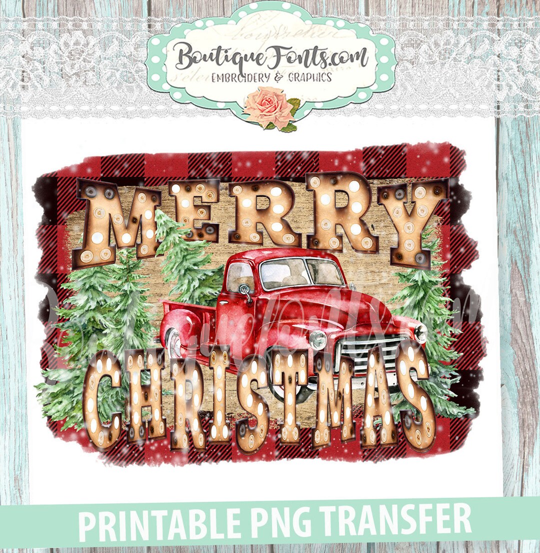 Merry Christmas Truck Buffalo Plaid Sublimation Printable Transfer ...
