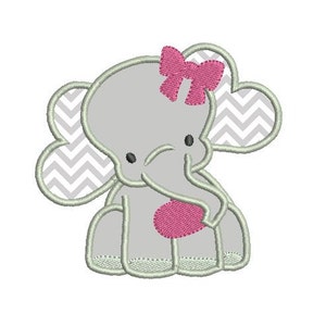 Girl Elephant Applique Embroidery Design - Instant Download