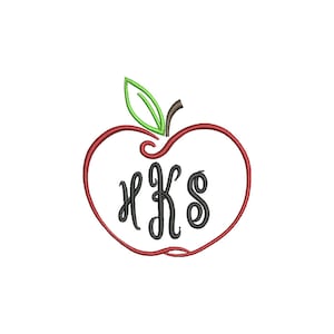 Apple Outline Monogram Frame Machine Embroidery Design - Instant Download