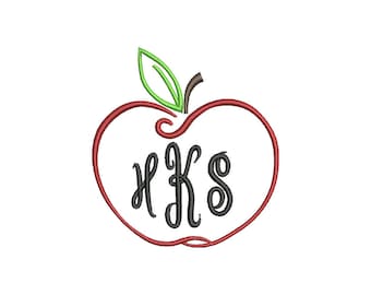 Apple Outline Monogram Frame Machine Embroidery Design - Instant Download