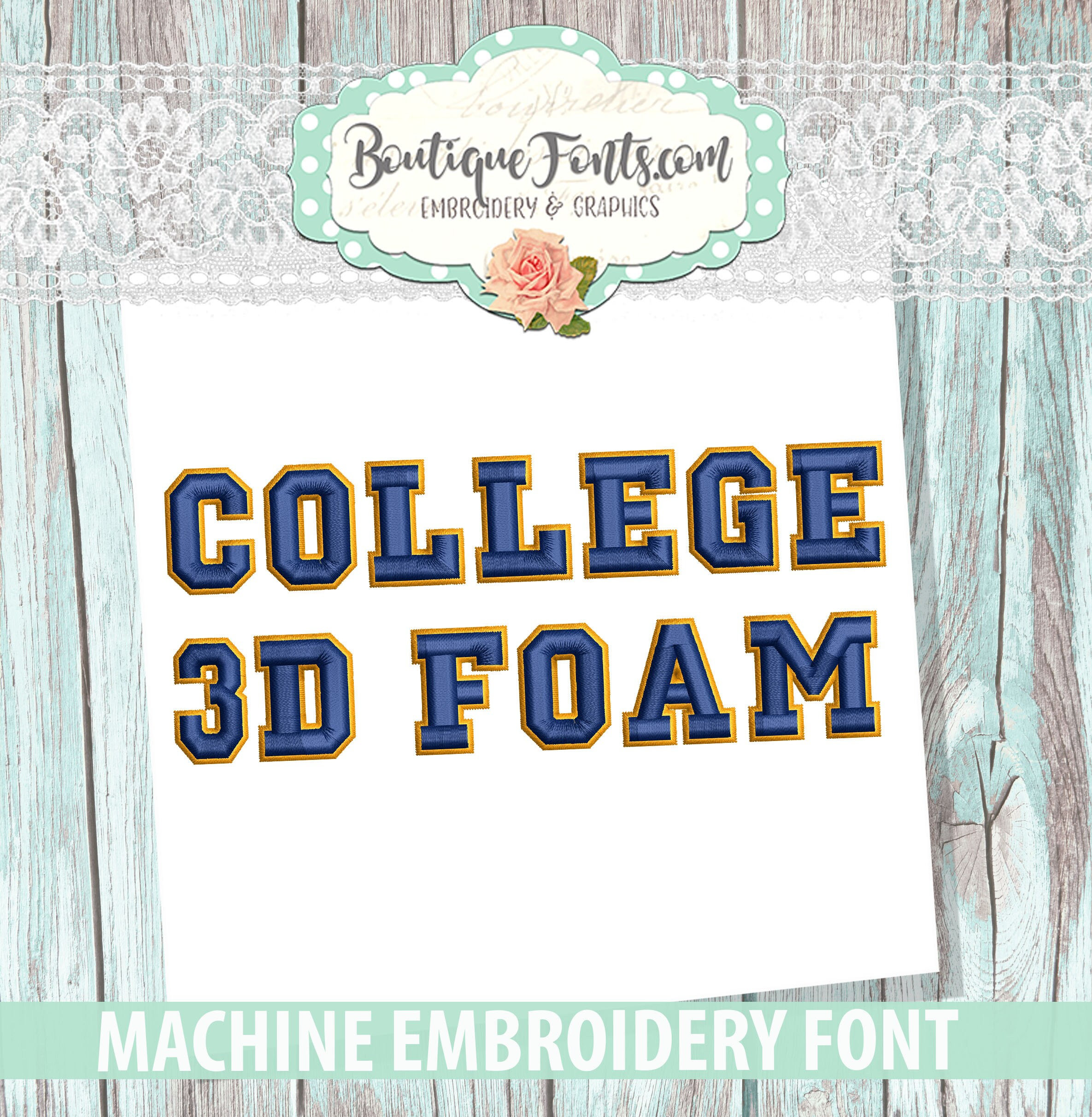 3D Bold College Puff Foam Embroidery Font - INSTANT DOWNLOAD