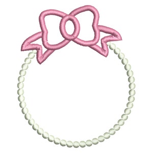 Pearls and Bow Monogram Frame Embroidery Design - Instant Download