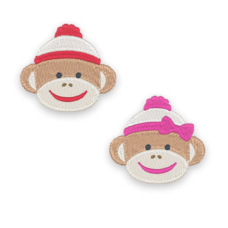 Sock Monkey Applique Patch - Choose Iron-On Or Sew-On, Cute Pink Bow Design (Small 3.78" X 3.74")
