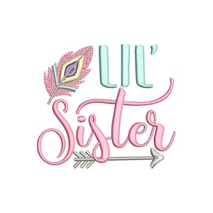 Little Sister Feather Arrow Embroidery Design- Instant Download