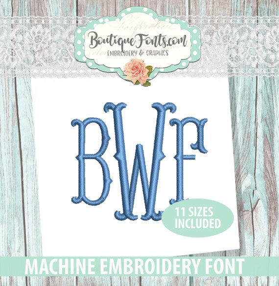 Fishtail Monogram Embroidery Font Set - Instant Download