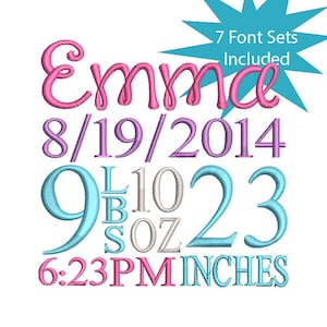 Small Birth Block Embroidery Font Set - Instant Download