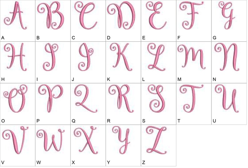 Curly Monogram Embroidery Font Set Instant Download Etsy