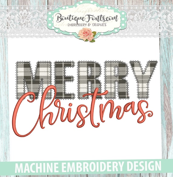 Merry Christmas Applique Embroidery Design- Instant Download
