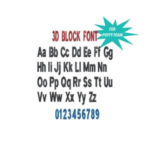3D Block Puff Foam Embroidery Font - INSTANT DOWNLOAD