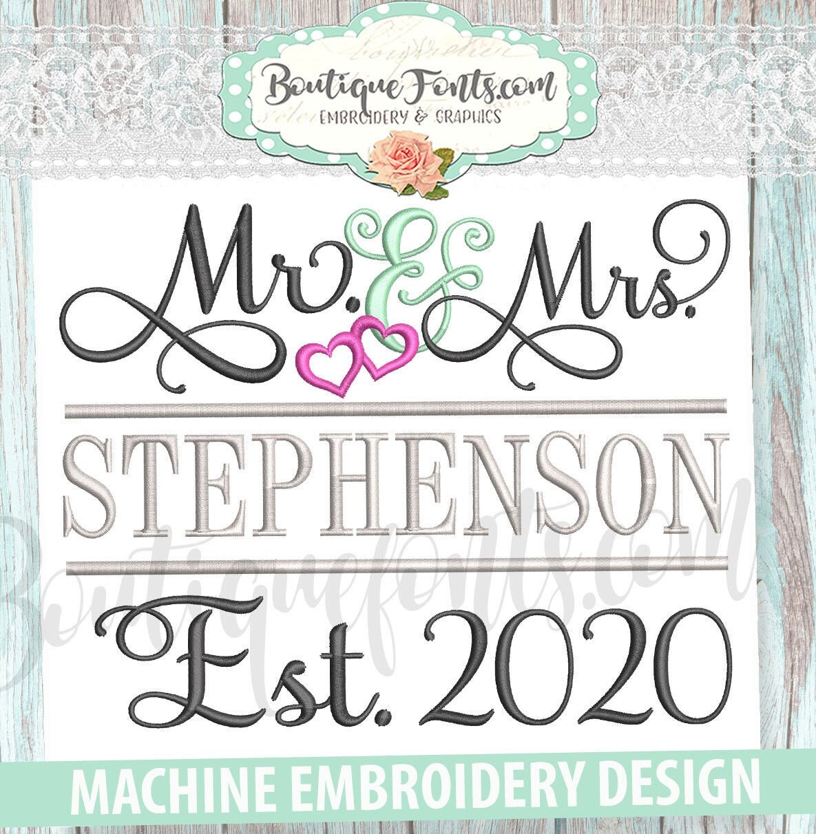 MR & MRS Split Wedding Embroidery Design - Instant Download
