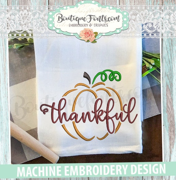 Thankful Pumpkin Fall Embroidery Design - Instant Download